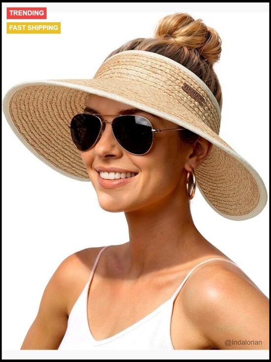 Straw Bucket Sun Hat with Cool Sweatband & Ponytail Opening UPF 80+ Get holiday ready with our newest sun hat. The Vacation Wide  main image 4